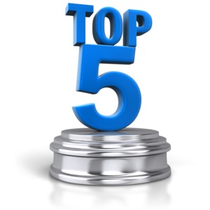 An image of the text &quot;top 5&quot; on the top of a silver pedestal.