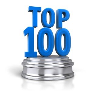 An image of the text &quot;top 100&quot; on the top of a silver pedestal.