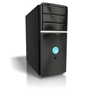 An image of a computer tower at an angle.