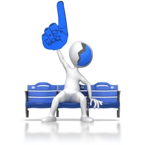 A stick figure sports fan holds up its hand with a huge foam finger on it.