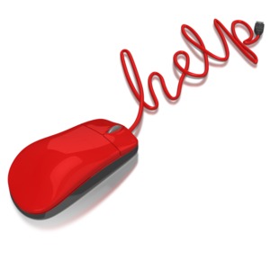 The cord of a computer mouse spells out the word &#039;help&#039;.