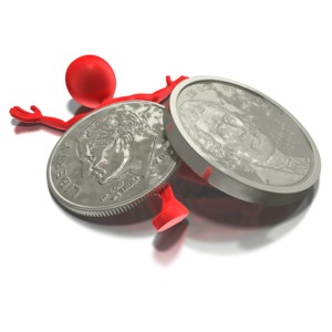 A stick figure getting nickel and dimed to death. This clip-art can represent to fees people must pay.