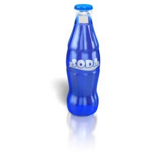 A bottle of blue soda.