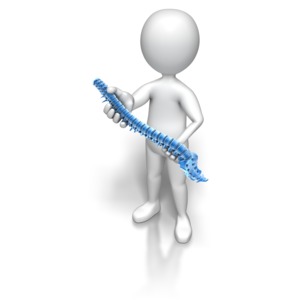 A stick figure holds up a spinal human spinal column.