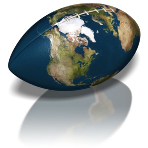Earth in the shape of a football. This clip-art can represent the world-wide sport of football.