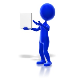 This clip art image shows a stick figure colored showing an item in a box shape.