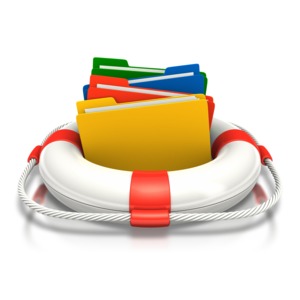 An image of a life preserver with some files being saved.