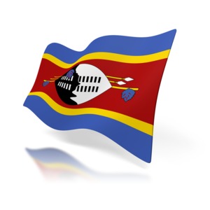 The national flag of Swaziland at a perspective angle.