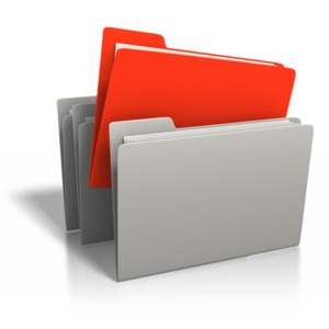 An image of a colored file being pulled from other files.