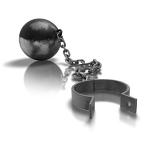 An image of a ball and chain with the lock open.