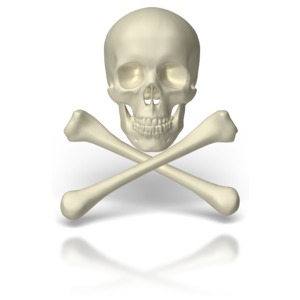 Skeleton parts forming the classic warning symbol of a skull and crossbones.
