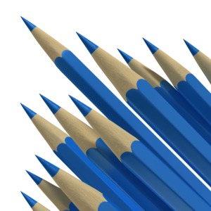 A cluster of blue pencils point the same direction.