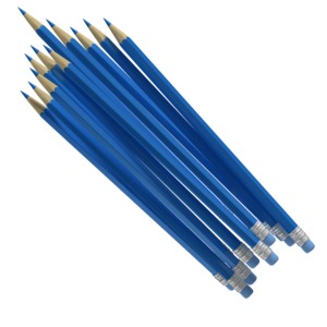 A cluster of blue pencils point the same direction.