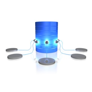 This clip art shows a central database with platforms connecting in.