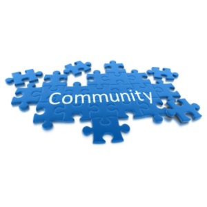 An image of a group of puzzle pieces with the word community in the middle.