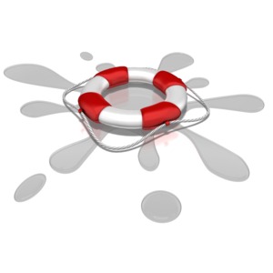 A splash of water underneath a life-preserver.