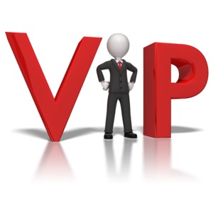 A proud businessman stands-in for the &#039;I&#039; in V.I.P.
