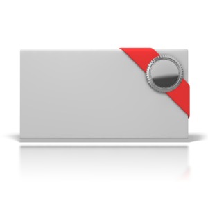 An official looking letter or an awards ceremony envelope.  An envelope is wrapped with a red ribbon and a silver seal.