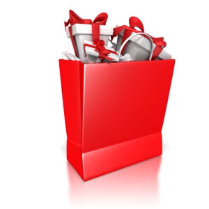 This clip art shows a solid shopping bay with presents inside.