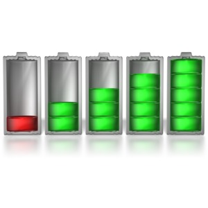 Five batteries showing different levels of charge.