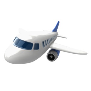 An image of a commercial airliner at an angled front view.