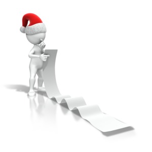 An image of a Christmas type figure reading a list.