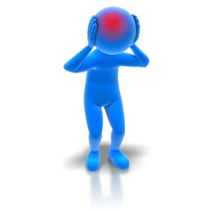 A stick figure with a headache grips his head in pain.