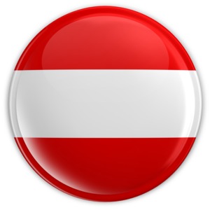 An image of an Austria flag on a badge.