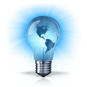 The earth fused into the middle of a bright light bulb. 