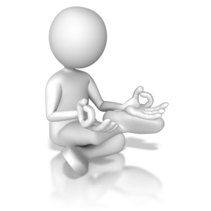 A stick figure sits in a meditation position with lets crossed.