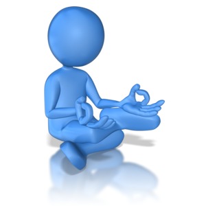 A stick figure that is colored sits in a meditation position with lets crossed.