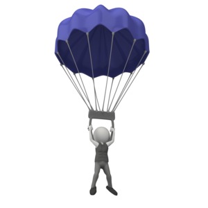 A 3D stick figure with a parachute.