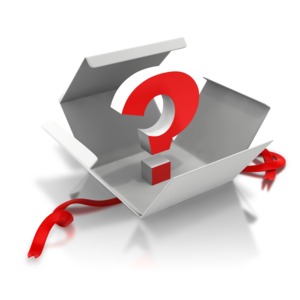 An image of a question mark inside of an opened cardboard box.