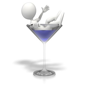 A 3D stick figure relaxes inside a martini glass in this concept of a social hour or party.