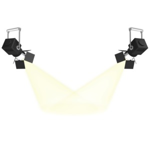 This clip art image shows two spotlights shinning on center stage.  &lt;br&gt;&lt;br&gt;You can control the light beams brightness by adjusting the reflection channel in the clip art customizer.