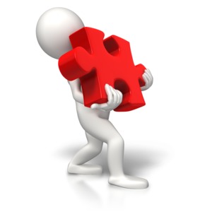 An image of a stick figure carrying a puzzle piece.