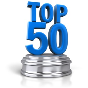 An image of the text &quot;top 50&quot; on the top of a silver pedestal.