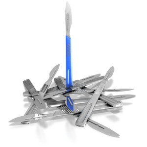 A scalpel standing out from the rest. This clip art displays a concept of standing out as the top. 