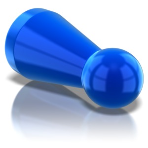 A blue pawn piece lies tipped-over on the ground.