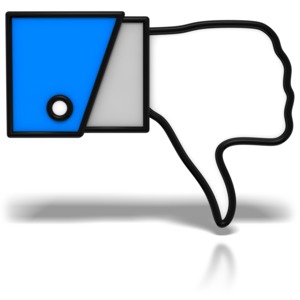 A iconic hand symbol giving a thumbs down sign. This clip-art can be used to represent not liking something.