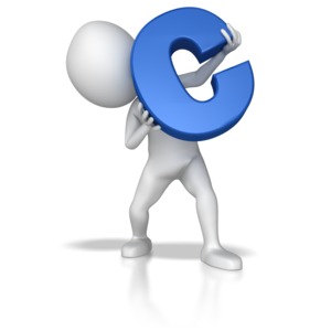 A stick figure holding the letter C