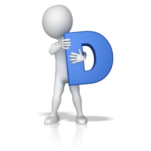 A stick figure holding up the letter D.