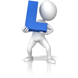 A stick figure holding up the letter L