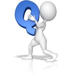 A stick figure holding up the letter Q.