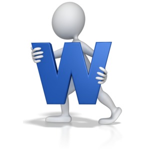 A stick figure turned to the side carrying the letter W