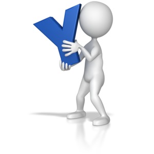 A stick figure holding up the letter Y