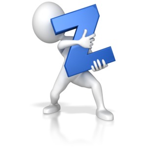 A stick figure holding up the letter Z