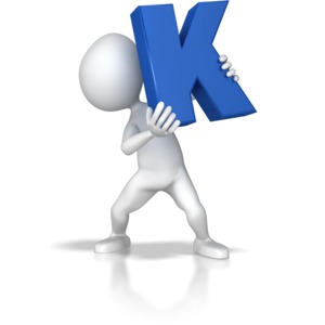 stick figure holding letter k 