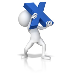 A stick figure holds the letter x