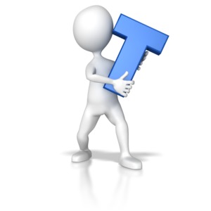 A stick figure holds the letter T